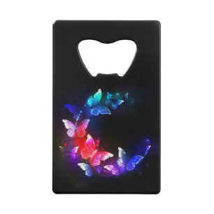 Glowing Neon Night Butterflies on Black background