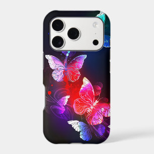 Glowing Neon Night Butterflies on Black background