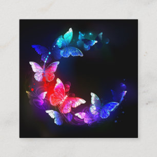Glowing Neon Night Butterflies on Black background Calling Card