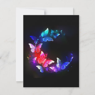 Glowing Neon Night Butterflies on Black background Card