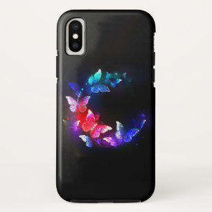 Glowing Neon Night Butterflies on Black background iPhone X Case