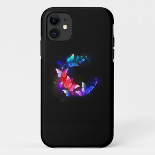 Glowing Neon Night Butterflies on Black background iPhone 11 Case