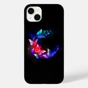 Glowing Neon Night Butterflies on Black background Case-Mate iPhone 14 Plus Case