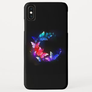 Glowing Neon Night Butterflies on Black background iPhone XS Max Case
