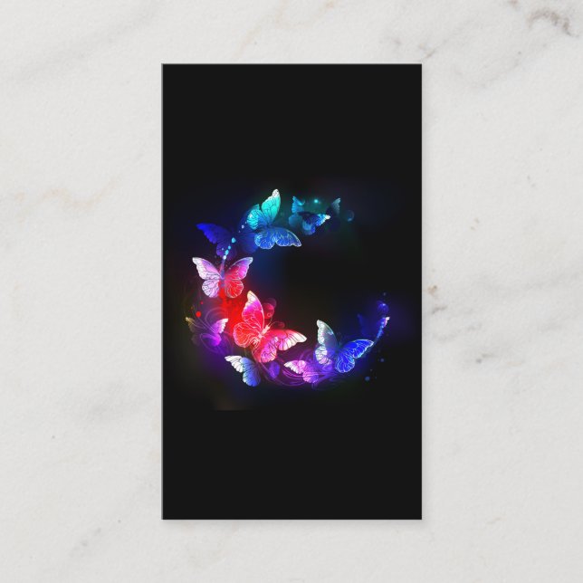 Glowing Neon Night Butterflies on Black background Discount Card (Front)