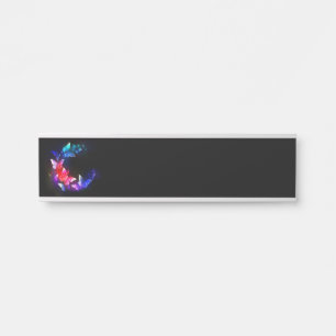 Glowing Neon Night Butterflies on Black background Door Sign