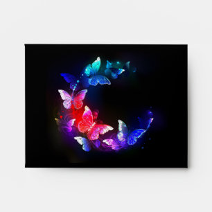 Glowing Neon Night Butterflies on Black background Envelope