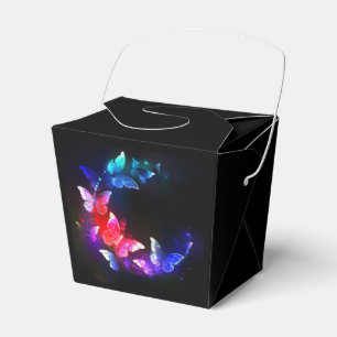 Glowing Neon Night Butterflies on Black background Favour Box