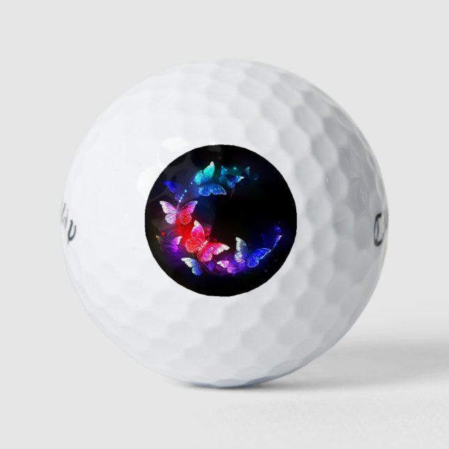 Glowing Neon Night Butterflies on Black background Golf Balls (Front)