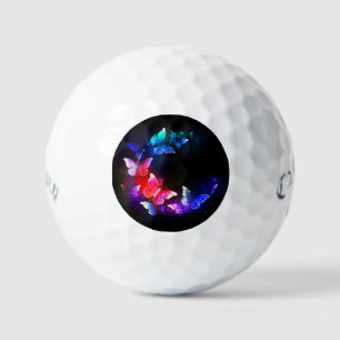Glowing Neon Night Butterflies on Black background Golf Balls