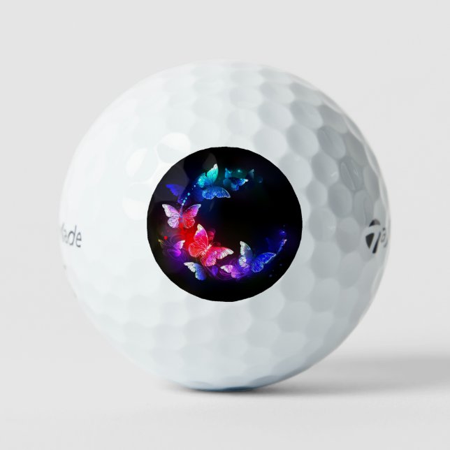 Glowing Neon Night Butterflies on Black background Golf Balls (Front)