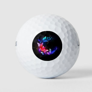 Glowing Neon Night Butterflies on Black background Golf Balls