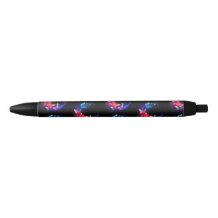Glowing Neon Night Butterflies on Black background Ink Pen