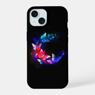 Glowing Neon Night Butterflies on Black background iPhone 15 Case