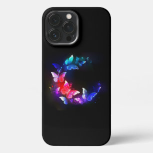 Glowing Neon Night Butterflies on Black background iPhone 13 Pro Max Case