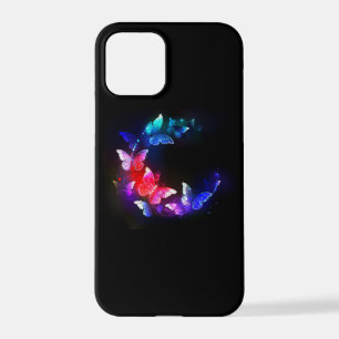 Glowing Neon Night Butterflies on Black background iPhone 12 Pro Case