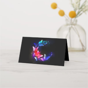 Glowing Neon Night Butterflies on Black background Loyalty Card