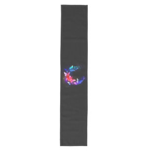 Glowing Neon Night Butterflies on Black background Medium Table Runner