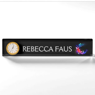 Glowing Neon Night Butterflies on Black background Nameplate