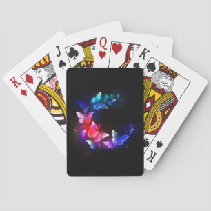 Glowing Neon Night Butterflies on Black background Playing Cards