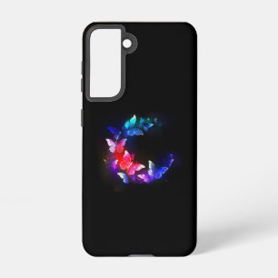 Glowing Neon Night Butterflies on Black background Samsung Galaxy Case