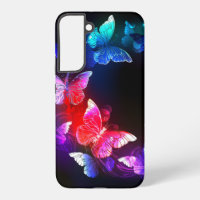 Glowing Neon Night Butterflies on Black background