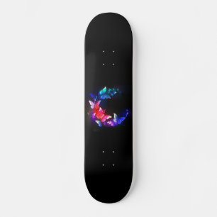 Glowing Neon Night Butterflies on Black background Skateboard