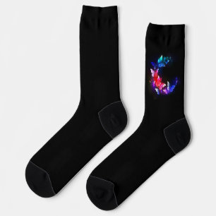 Glowing Neon Night Butterflies on Black background Socks
