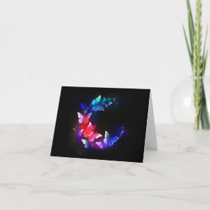 Glowing Neon Night Butterflies on Black background Thank You Card
