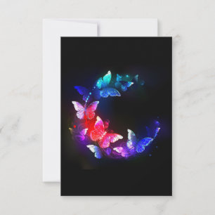 Glowing Neon Night Butterflies on Black background Thank You Card
