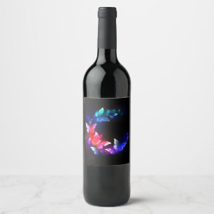 Glowing Neon Night Butterflies on Black background Wine Label