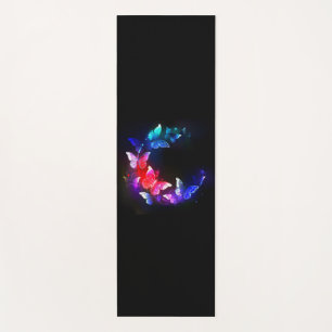 Glowing Neon Night Butterflies on Black background Yoga Mat