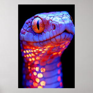 Glowing Neon Snake with Hypnotic Eyes and Sci-Fi G Poster