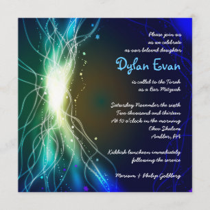GLOWING NEON STARS Bar Bat Mitzvah Invitation