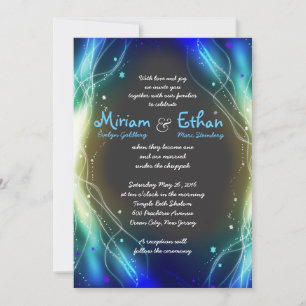 Glowing Neon Stars Bar Mitzvah Invitation blue