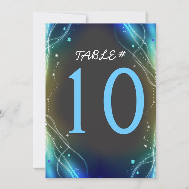 Glowing Neon Stars Bar Mitzvah Table Number Card (Front)