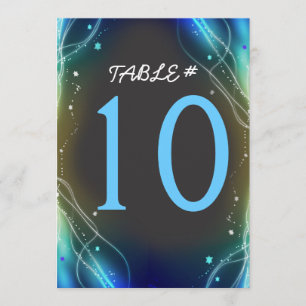 Glowing Neon Stars Bar Mitzvah Table Number Card
