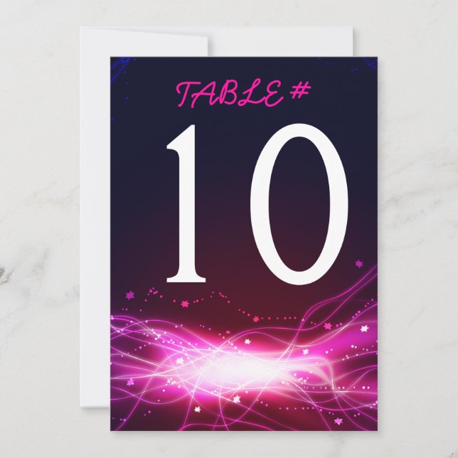 Glowing Neon Stars Bar Mitzvah Table Number Card (Front)