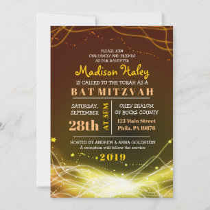 GLOWING NEON STARS Bat Mitzvah Invitation GOLD
