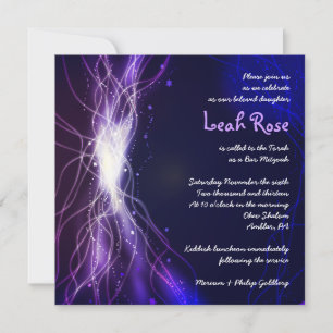 Glowing Neon Stars Bat Mitzvah Invitation purple