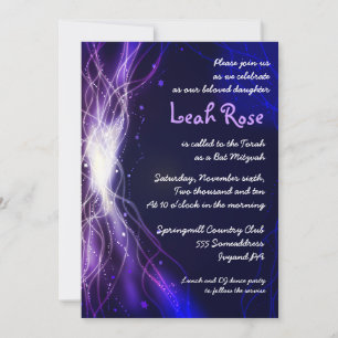 Glowing Neon Stars Bat Mitzvah Invitation purple