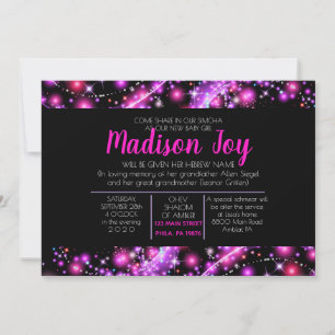 GLOWING NEON STARS Jewish Baby Naming Invitation
