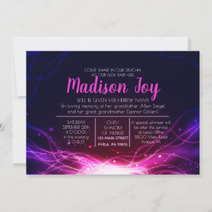 GLOWING NEON STARS Jewish Baby Naming Invitation