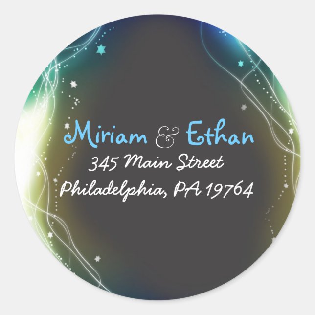 Glowing Neon Stars Jewish Wedding Round Sticker (Front)
