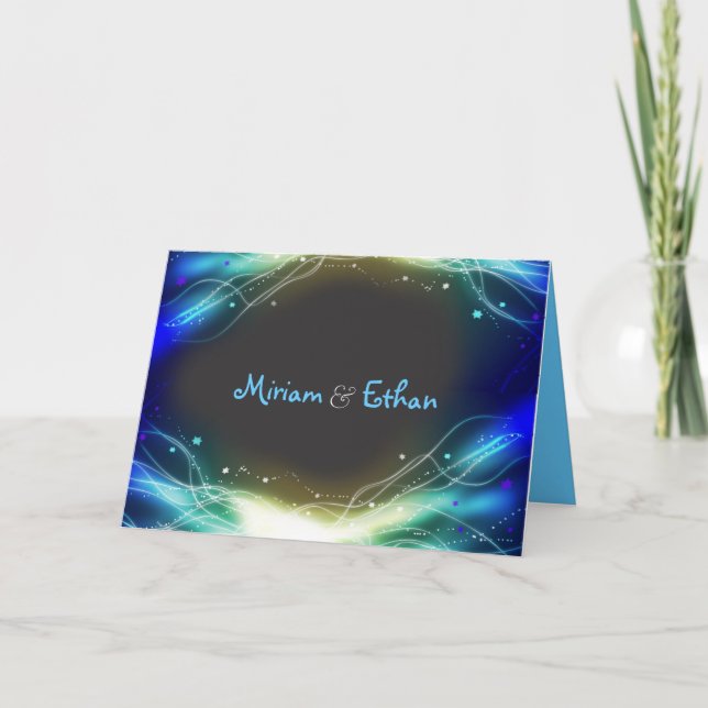 Glowing Neon Stars Jewish Wedding Thank You Card (Front)