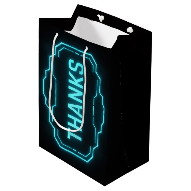 Glowing Neon Thanks Sign On Black Medium Gift Bag (Front Angled)