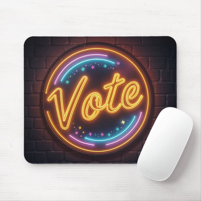 Glowing Neon Vote Sign On Black Mouse Mat (With Mouse)