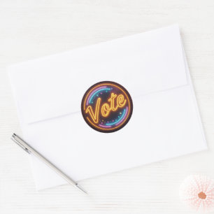 Glowing Neon Vote Sign On Brick Classic Round Sticker