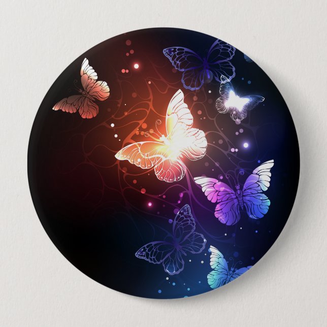Glowing Night Butterflies 10 Cm Round Badge (Front)