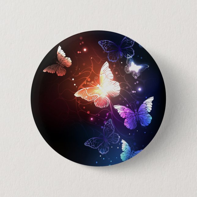 Glowing Night Butterflies 6 Cm Round Badge (Front)
